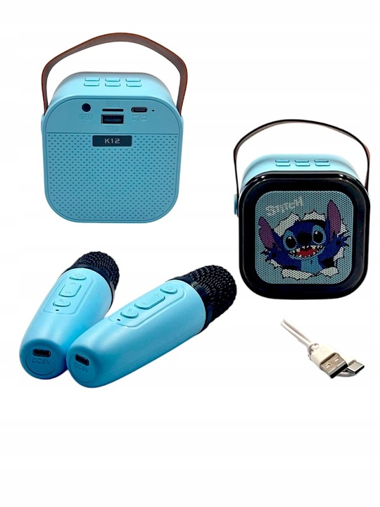 ZESTAW KARAOKE DLA DZIECI GŁOŚNIK BLUETOOTH I MIKROFONY Z MOTYWEM STICH