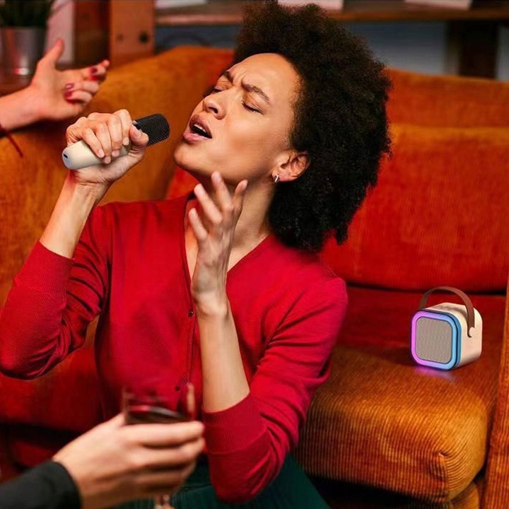 GŁOŚNIK BLUETOOTH PRZENOŚNE KARAOKE LAMPKA RGB 2 MIKROFONY USB SD MINI JACK