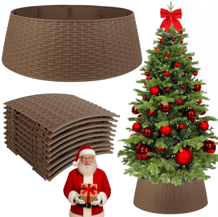 OSŁONA POD CHOINKĘ NA ŚWIĘTA STOJAK CHOINKOWY EFEKT RATTAN SKŁADANA OSŁONKA