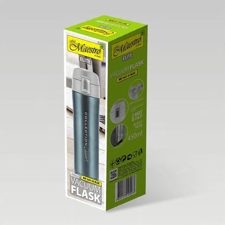 Elegancki Niebieski KUBEK TERMICZNY 450ml TERMOS Stalowy Bidon Maestro Blue