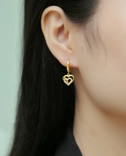 ZLOTE KOLCZYKI WISZĄCE SERCA, KOLCZYKI ANGIELSKIE SREBRO POZŁCANE