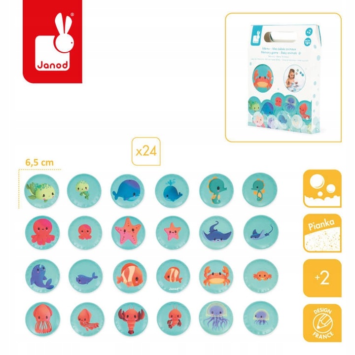 Gra memory do kąpieli Morskie dzieci 24 elementy 2+ JANOD