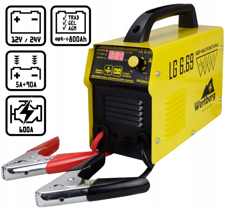 Wertberg LG 6.96 prostownik ładowarka akumulatora 800 Ah 90 A rozruch 600 A