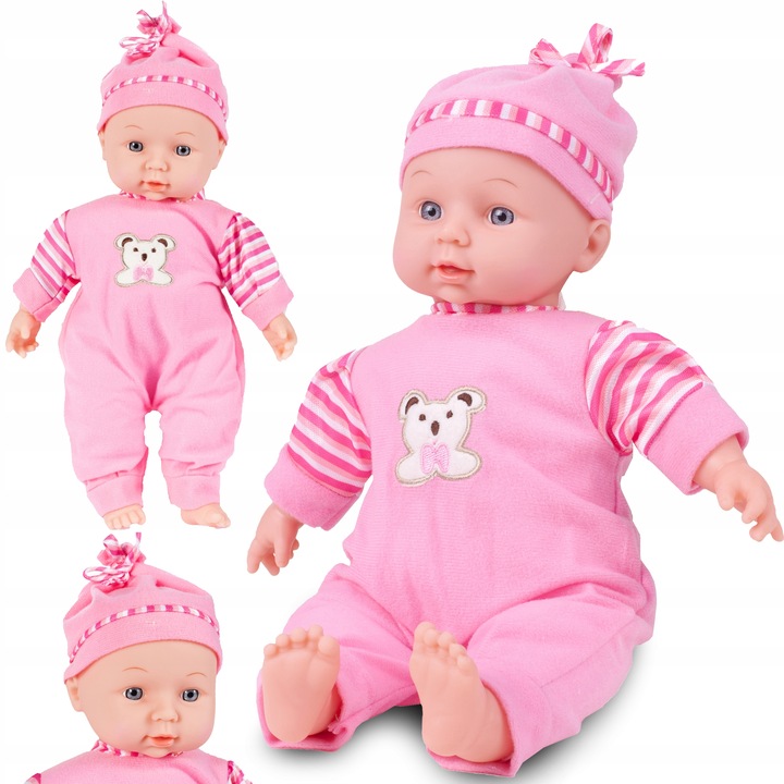 LALKA BOBAS W ŚPIOSZKACH MÓWI ŚMIEJE SIĘ 34CM MIĘKKA ŚLICZNA UBRANKO CZAPKA