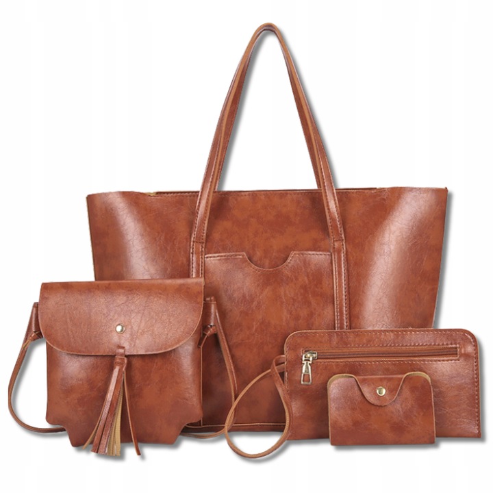 Torebka Damska Shopperka BAD&BAGS Zestaw Skórzana Na Ramię Torba Pojemna