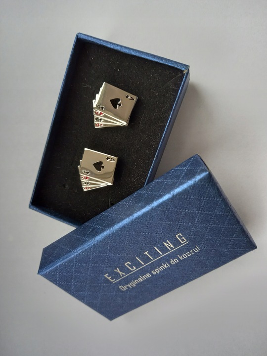 Srebrne spinki do mankietów koszul EXC Karty do Gry Cztery Asy