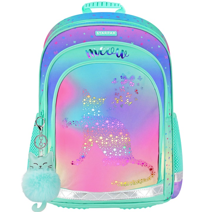 PLECAK SZKOLNY TORNISTER KLASA 1-3 Z KOTKIEM HOLO OMBRE KOT KOTEK KITTY
