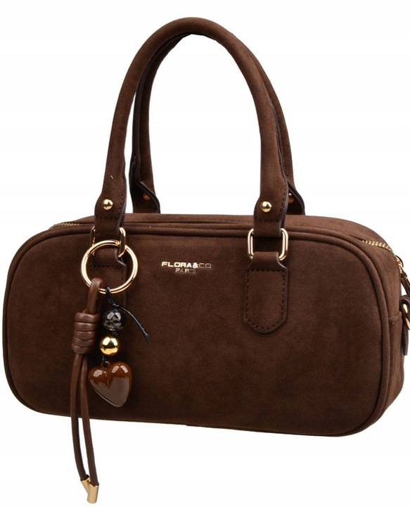 FLORA&CO PARIS torebka damska BOWLING do reki LISTONOSZKA zamsz czekoladowa