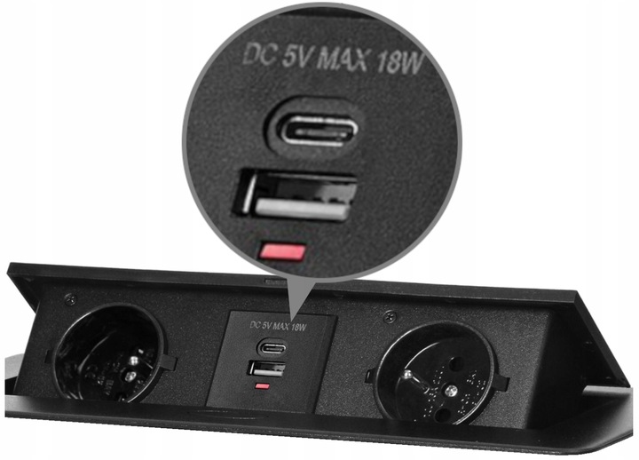 GNIAZDO CHOWANE WPUSZCZANE W BLAT NABLATOWE 2x 230V Z ŁADOWARKĄ USB-C 1,5m