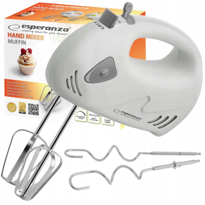 MIKSER RĘCZNY ROBOT KUCHENNY LEKKI MOCNY ESPERANZA 7 BIEGÓW + 4 KOŃCÓWKI