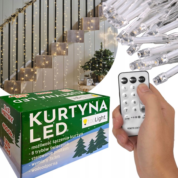 KURTYNA LAMPKI LED 304 szt. CHOINKOWE NA PILOT 230V NA ZEWNĄTRZ I WEWNĄTRZ