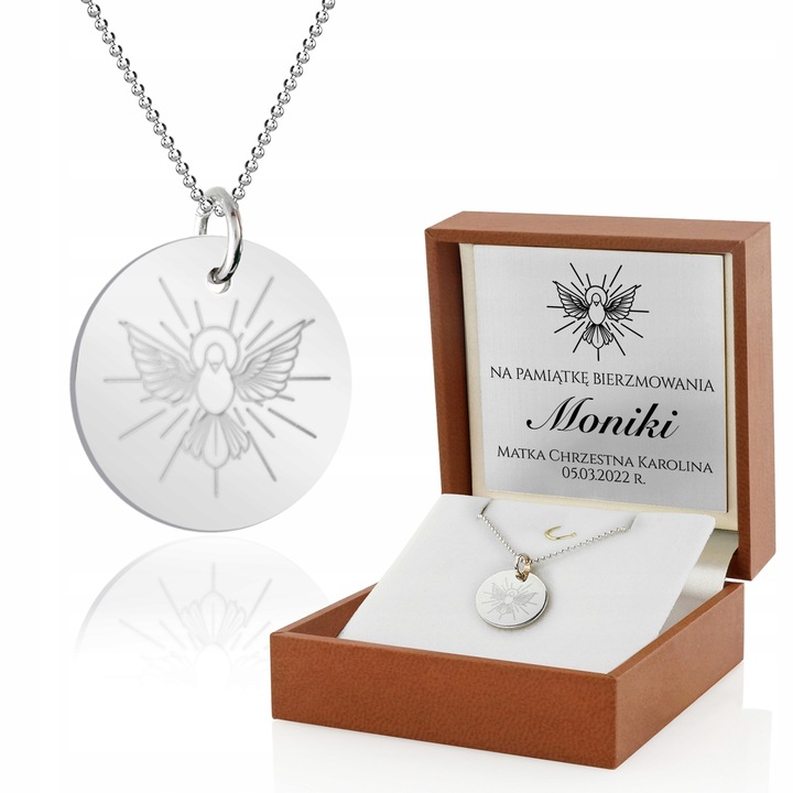 Srebrny Naszyjnik na Łańcuszku 925 z Grawerem Pamiątka Bierzmowania Pudełko