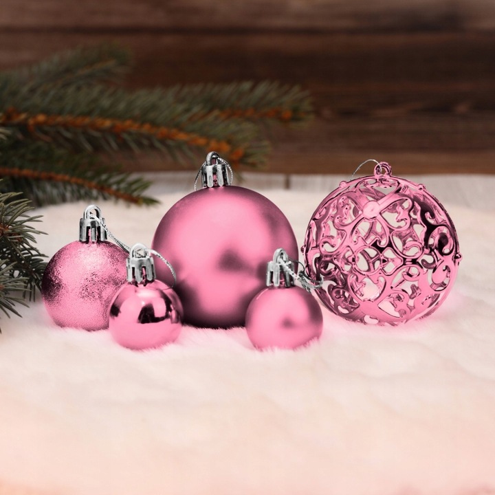 BOMBKI CHOINKOWE NIETŁUKĄCE 6/4/3CM ZESTAW OZDÓB CHOINKOWYCH 101 SZT RÓŻOWY