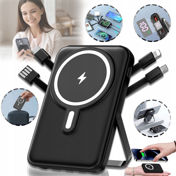 SZYBKI BEZPRZEWODOWY POWER BANK z MagSafe INDUKCYJNY PODSTAWKA 10000mAh