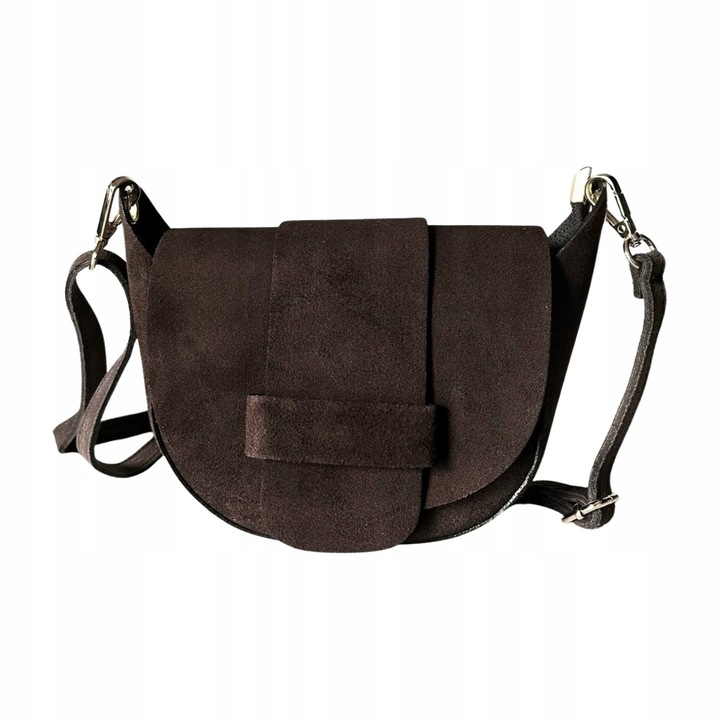 Czekoladowa torebka zamszowa podkówka brązowa włoska listonoszka zamszowa