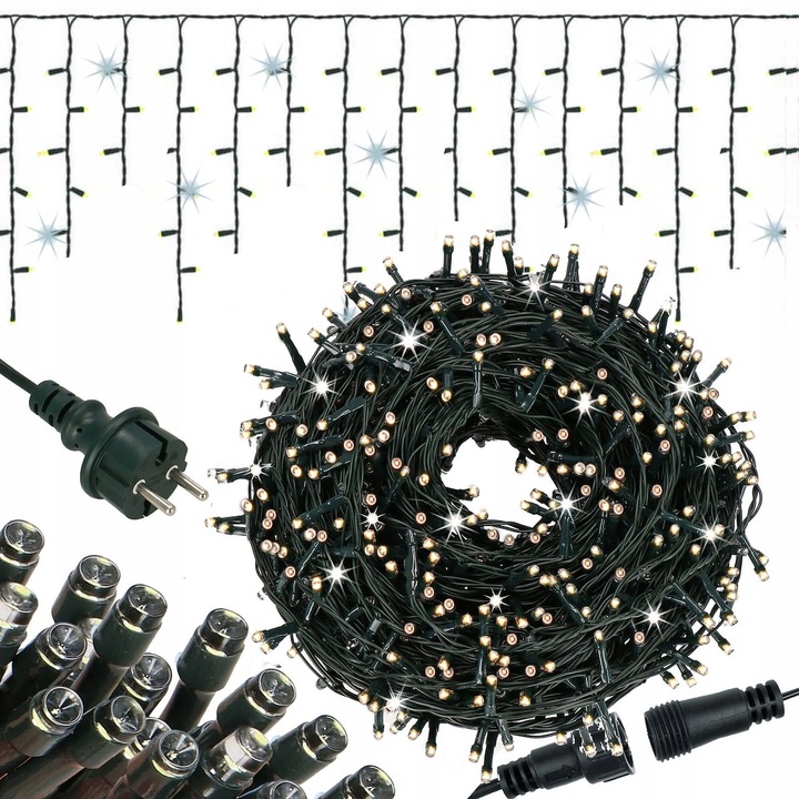 LAMPKI SOPLE CHOINKOWE 300LED KURTYNA ŚWIETLNA FLASH ZEW/WEW CIEPŁY BIAŁY