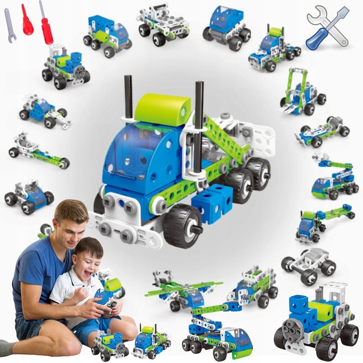 KLOCKI KONSTRUKCYJNE EDUKACYJNE CIĘŻARÓWKA SAMOLOT POJAZDY BUDOWLANE 18w1