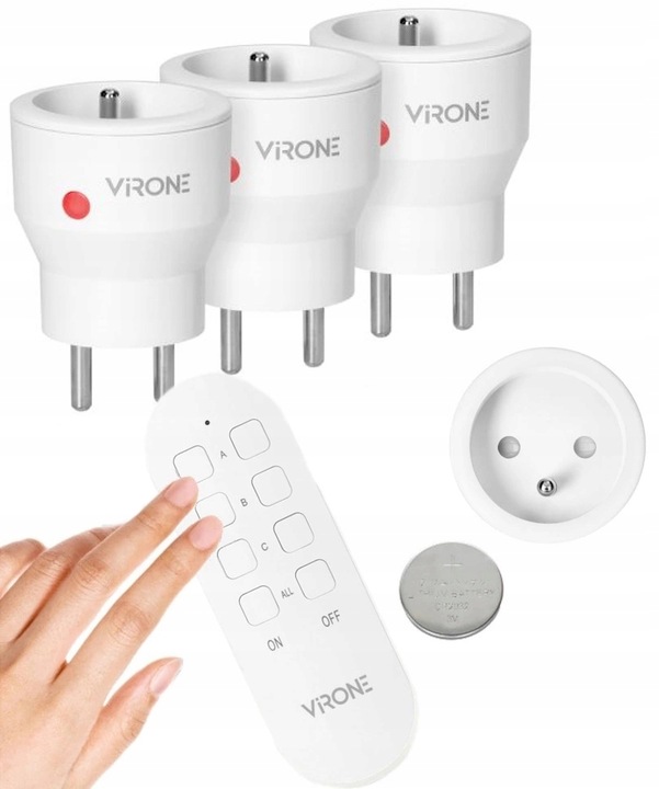 Gniazdo Pojedyncze Bezprzewodowe MINI sterowane zdalnie Pilotem 3szt. 230V