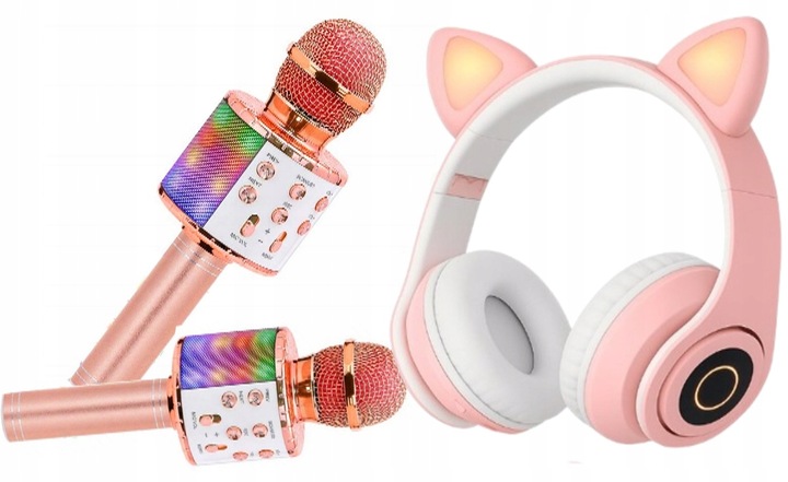 RÓŻOWY SMARTWATCH W KOMPLECIE 3w1 Z MIKROFONEM DO KARAOKE + SŁUCHAWKAMI