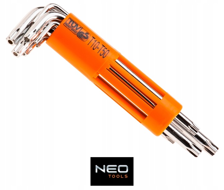 NEO KLUCZE IMBUSOWE TORX DŁUGIE ZE STALI CRV Z OTWOREM T10-T50 8EL 09-524
