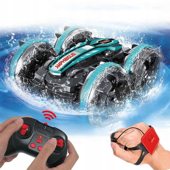 SAMOCHÓD ZDALNIE STEROWANY RC GESTAMI AMFIBIA 2 PILOTY 4x4 360° PŁYWAJĄCY