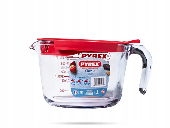 Szklany dzbanek kuchenny z miarką i pokrywką 1 L PYREX