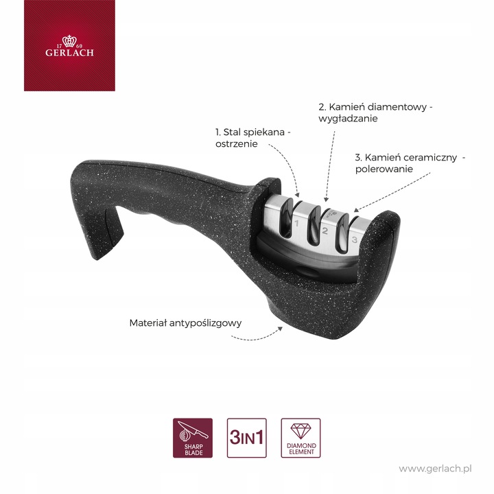 Gerlach ostrzałka do noży GRANITEX 3 w 1