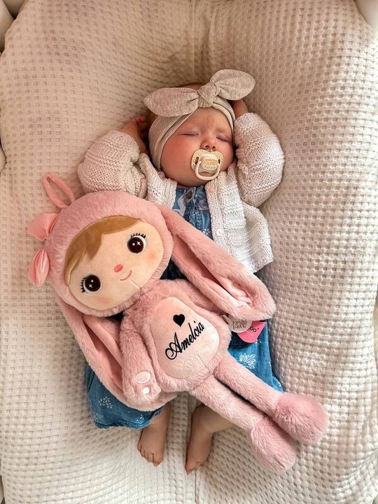 Metoo lalka personalizowana Puchata Królisia różowa imię, data, metryczka