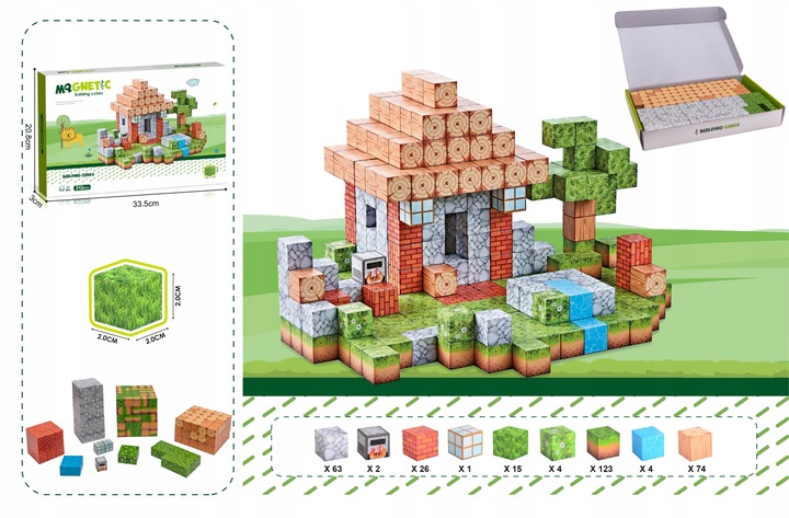 Magnetyczne klocki kostki budowlane modułowe konstrukcyjne 3d 312 elementów