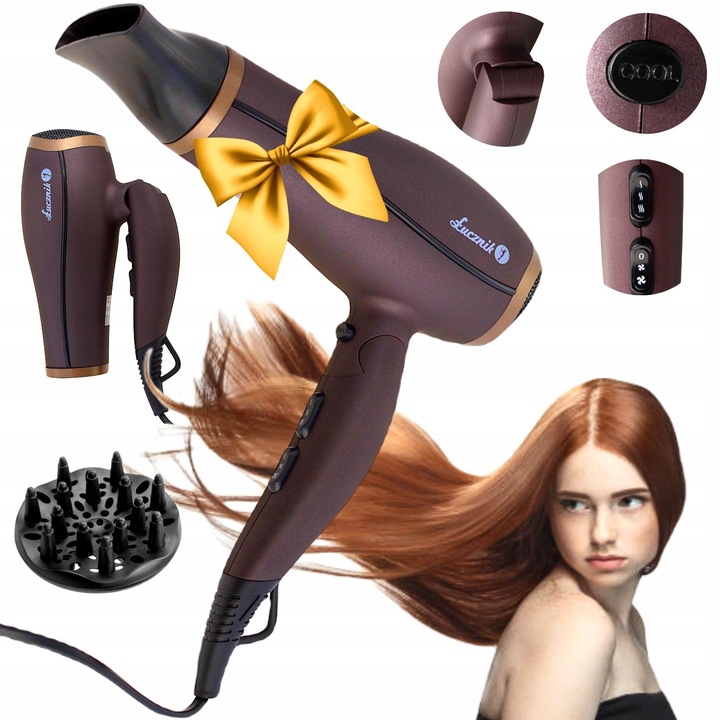 Suszarka do włosów z jonizacją z dyfuzorem składana turystyczna mocna 2200W