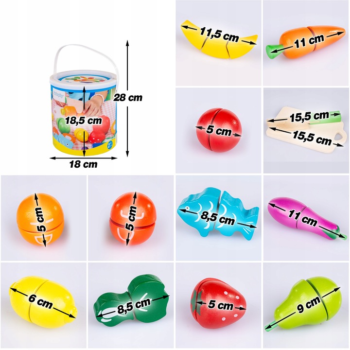 DREWNIANE OWOCE I WARZYWA DO KROJENIA NA RZEPY NÓŻ DESKA KINDERPLAY