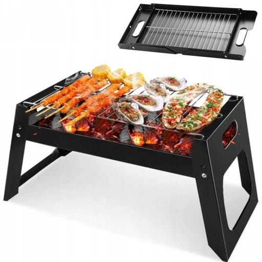 GRILL SKŁADANY TURYSTYCZNY NA KEMPING BBQ PRZENOŚNY WĘGLOWY DO OGRODU BIWAK