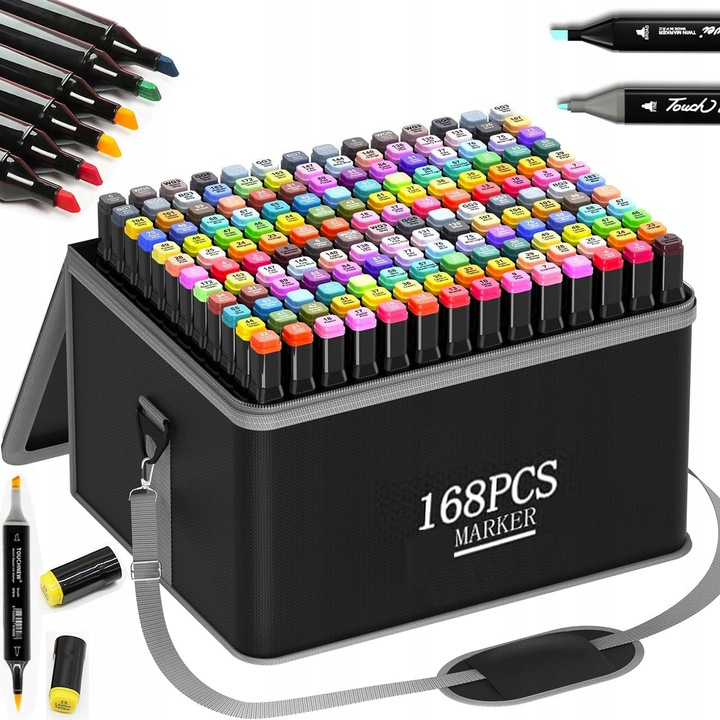 MARKERY ALKOHOLOWE 168szt. FLAMASTRY MAZAKI DWUSTRONNE PRO ZESTAW + TORBA