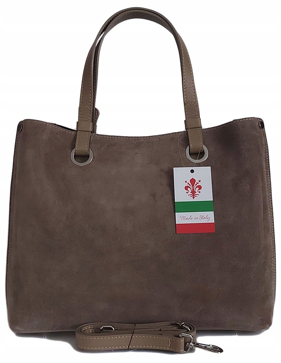 Duża pojemna zamszowa torba XXL Vera Pelle wygodna Włoska skórzana 3 komory