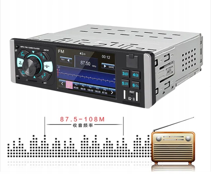 Radio Samochodowe 1DIN 4,1" BLUETOOTH USB AUX SD MIRROR LINK PILOT