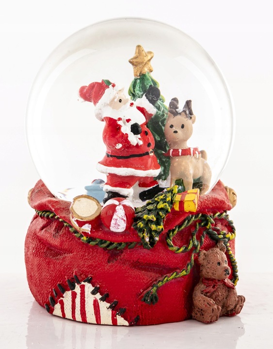 KULA ŚNIEŻNA Z MIKOŁAJEM I RENIFEREM 8,5x7x6,5CM