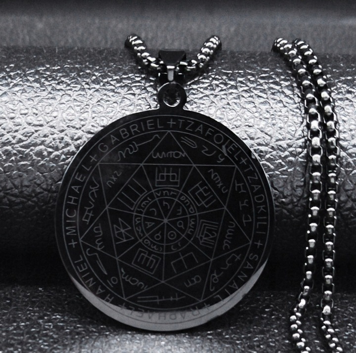 Wisiorek Talizman 7 Aniołów Archaniołów Amulet Pieczęć 316L Czarny