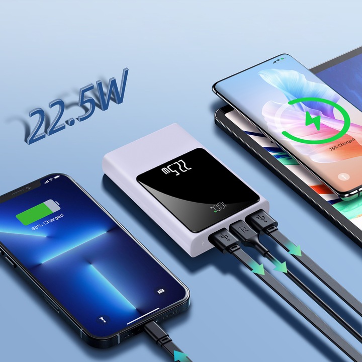 POWERBANK 10000MAH MOCNA SZYBKA ŁADOWARKA 22,5W 2XUSB A/USB-C WYŚWIETLACZ L