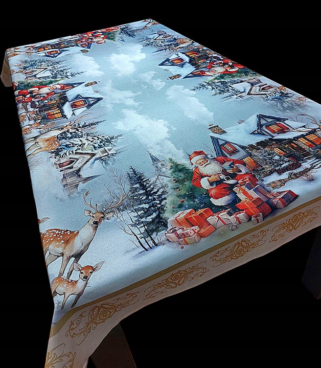 OBRUS ŚWIĄTECZNY 150X225 CM BOŻE NARODZENIE PLAMOODPORNY MIKOŁAJ RENIFER