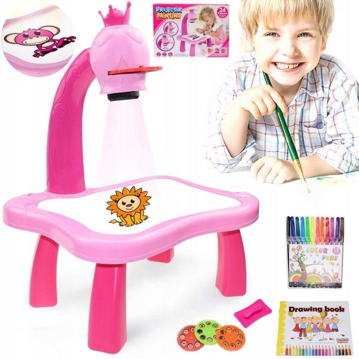 PROJEKTOR RZUTNIK TABLICA STOLIK DO NAUKI RYSOWANIA 24 SLAJDY MAZAKI GRATIS