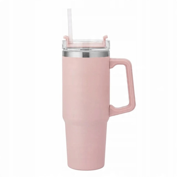 Kubek termiczny do samochodu z uchwytem i słomką Altom Design różowy 880 ml