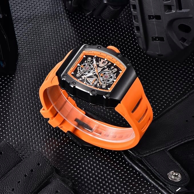 ZEGAREK MĘSKI PAGANI POMARAŃCZOWY KWARC SZKŁO SZAFIROWE ANALOGOWY PD-YS011