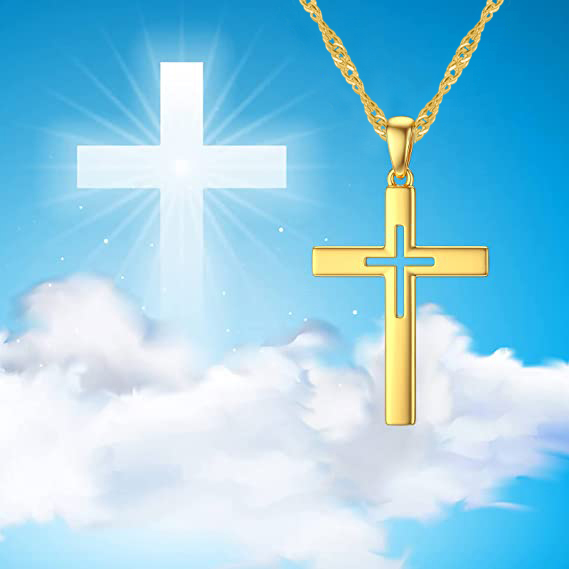 ZŁOTY ŁAŃCUSZEK NASZYJNIK KOMUNIA KRZYŻYK SREBRO POZŁACANE GRAWER