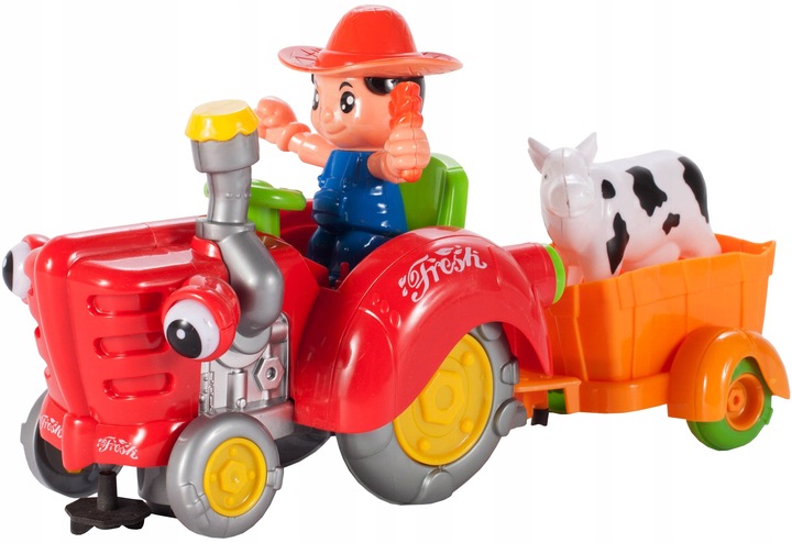 TRAKTOR TRAKTOREK FARMERA Z PRZYCZEPKĄ INTERAKTYWNY JEŹDZI ŚPIEWA KRÓWKA