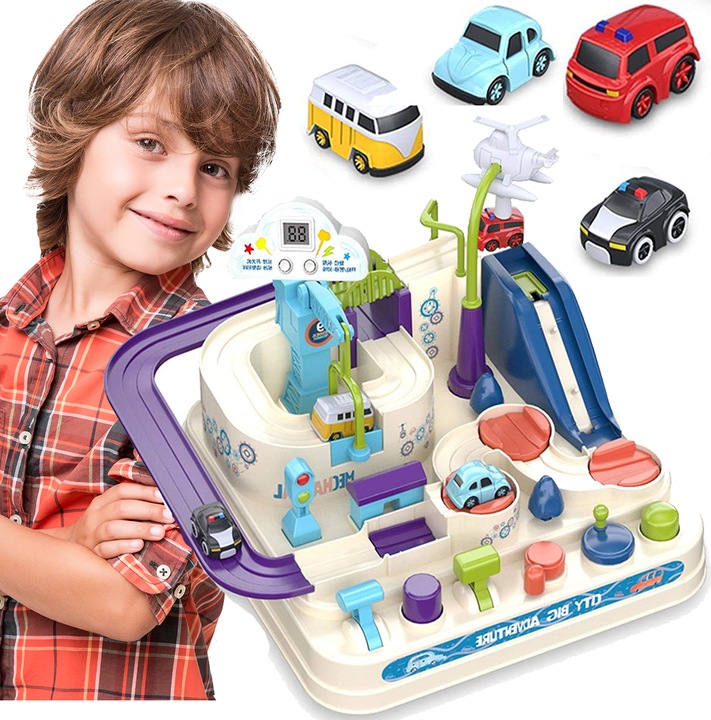 TOR PRZESZKÓD SAMOCHODOWY INTERAKTYWNY ZJEŻDŻALNIA Z PRZESZKODAMI + AUTKA