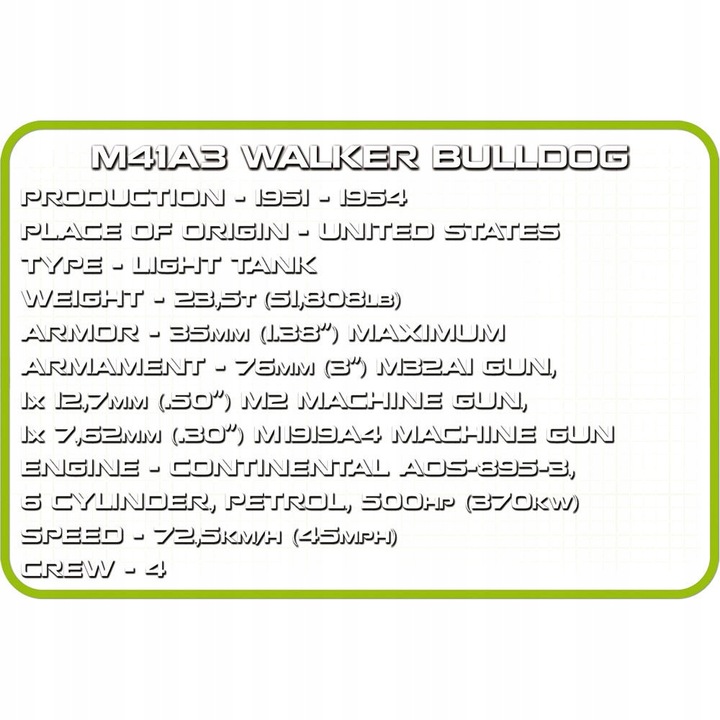 Klocki COBI-2239 Amerykański Czołg M41A3 WALKER BULLDOG