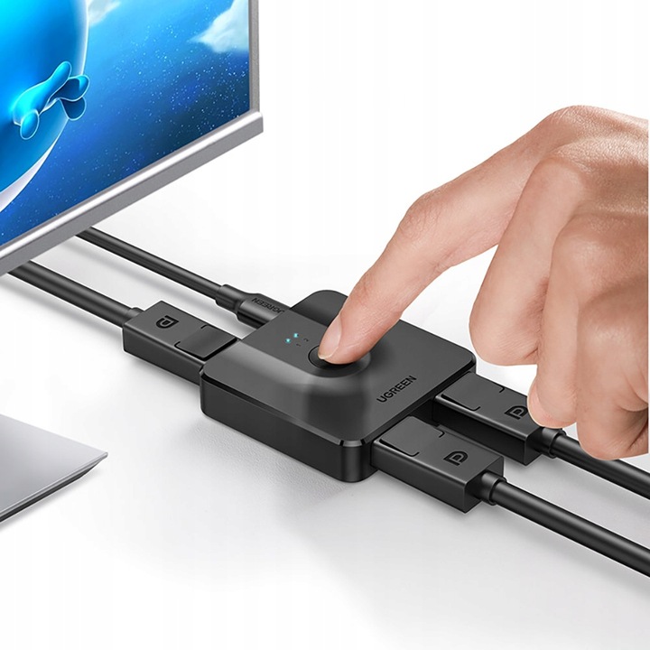UGREEN PRZEŁĄCZNIK SWITCH ROZDZIELACZ 2X DISPLAYPORT DP 4K Z KABLEM USB-C