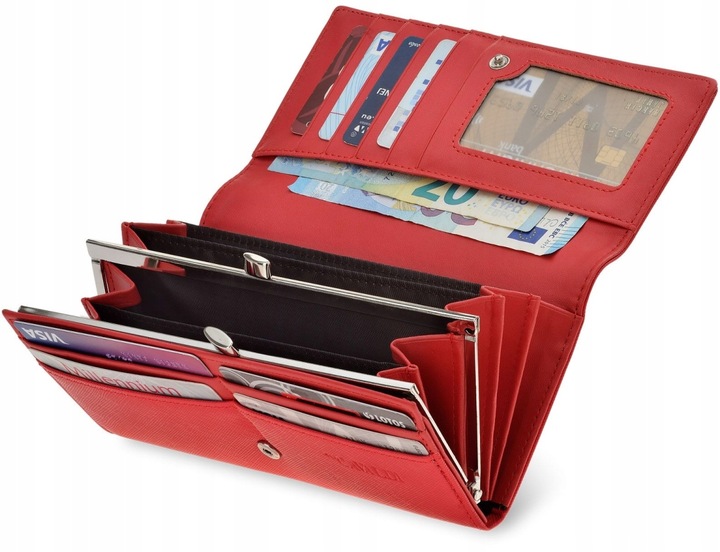 Cavaldi Duży Portfel Skórzany Damski Na Zatrzask Portmonetka Na Prezent