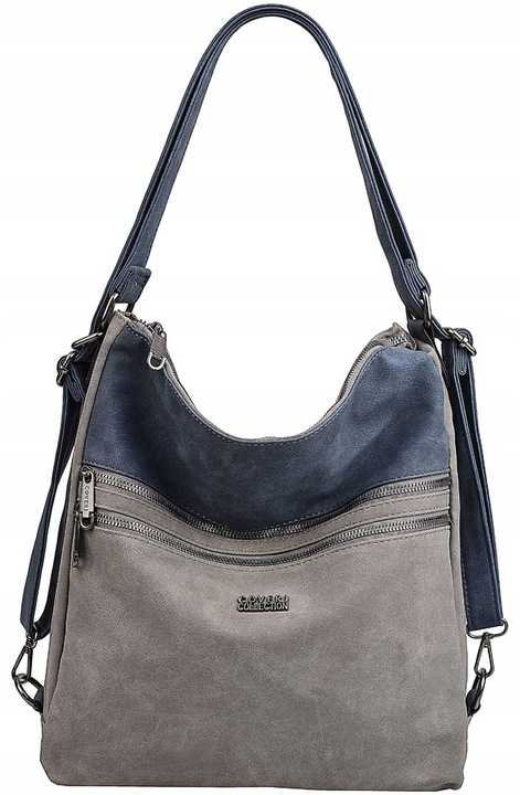 COVERI TOREBKA damska WOREK PLECAK A4 kieszonki 2 W 1 niebieski SZARY