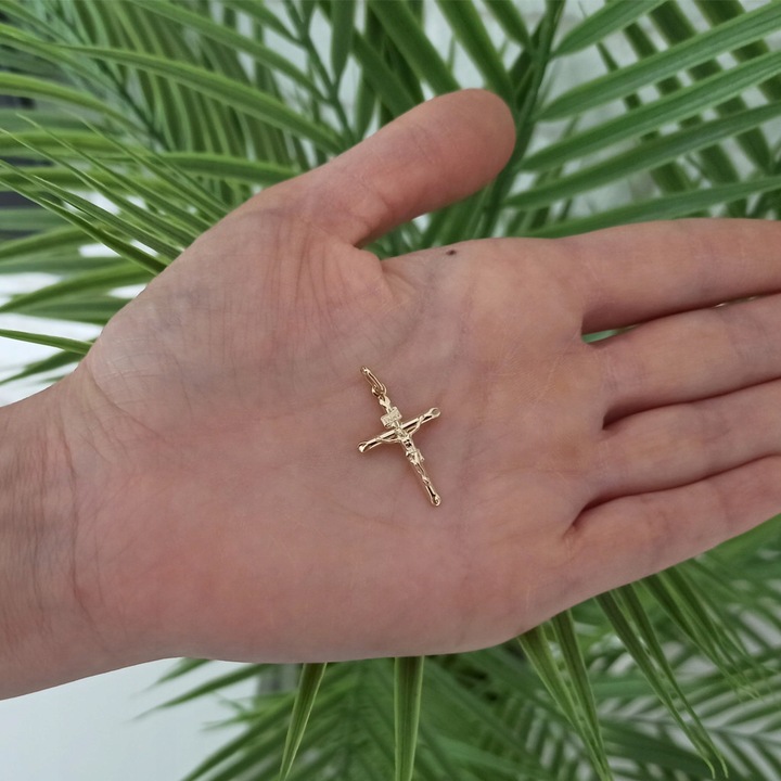 ZŁOTY krzyżyk MĘSKI 585 z wizerunkiem Jezusa zawieszka CHRZEST KOMUNIA